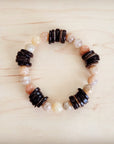 Natural Agate and Wood Beaded Stretch Bracelet 811n
