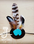 Blue Turquoise, Tan Feather & Leather Hat Band (Band Only) 981a