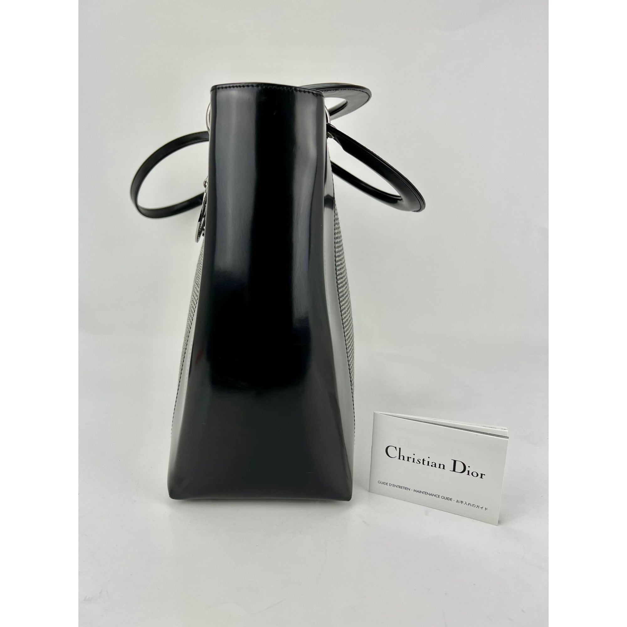 Dior Large Lady Black Patent Leather and Canvas Handbag