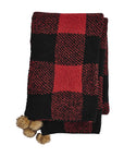 Mud Pie Red Check Chenille Pom Pom Scarf