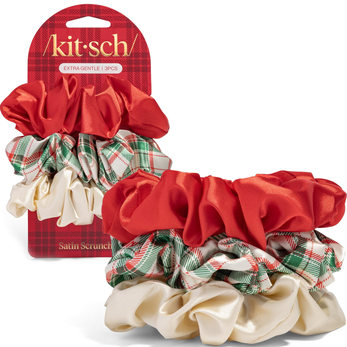 KITSCH Christmas 3 Piece Satin Scrunchies