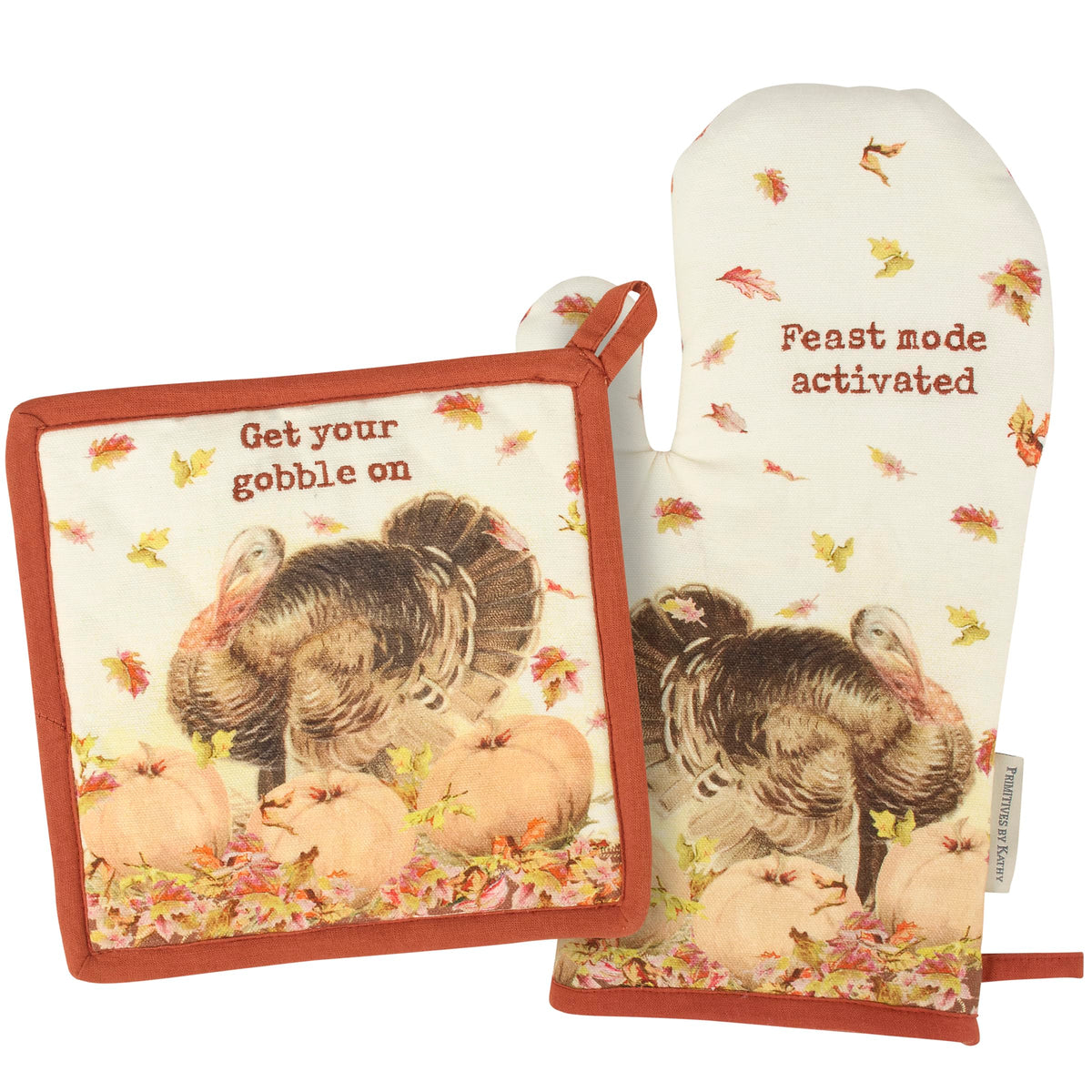 Get Your Gobble On Oven Mitt &amp; Hot Pad Thanksgiving Set