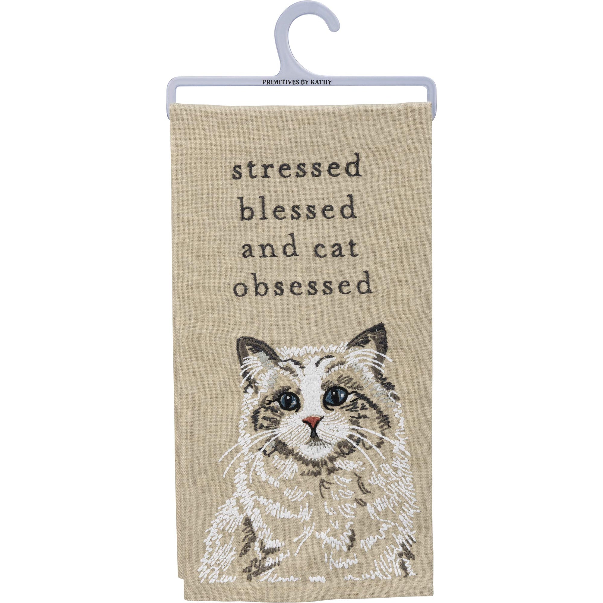 Stressed Blessed and Cat Obsessed Tea Towel