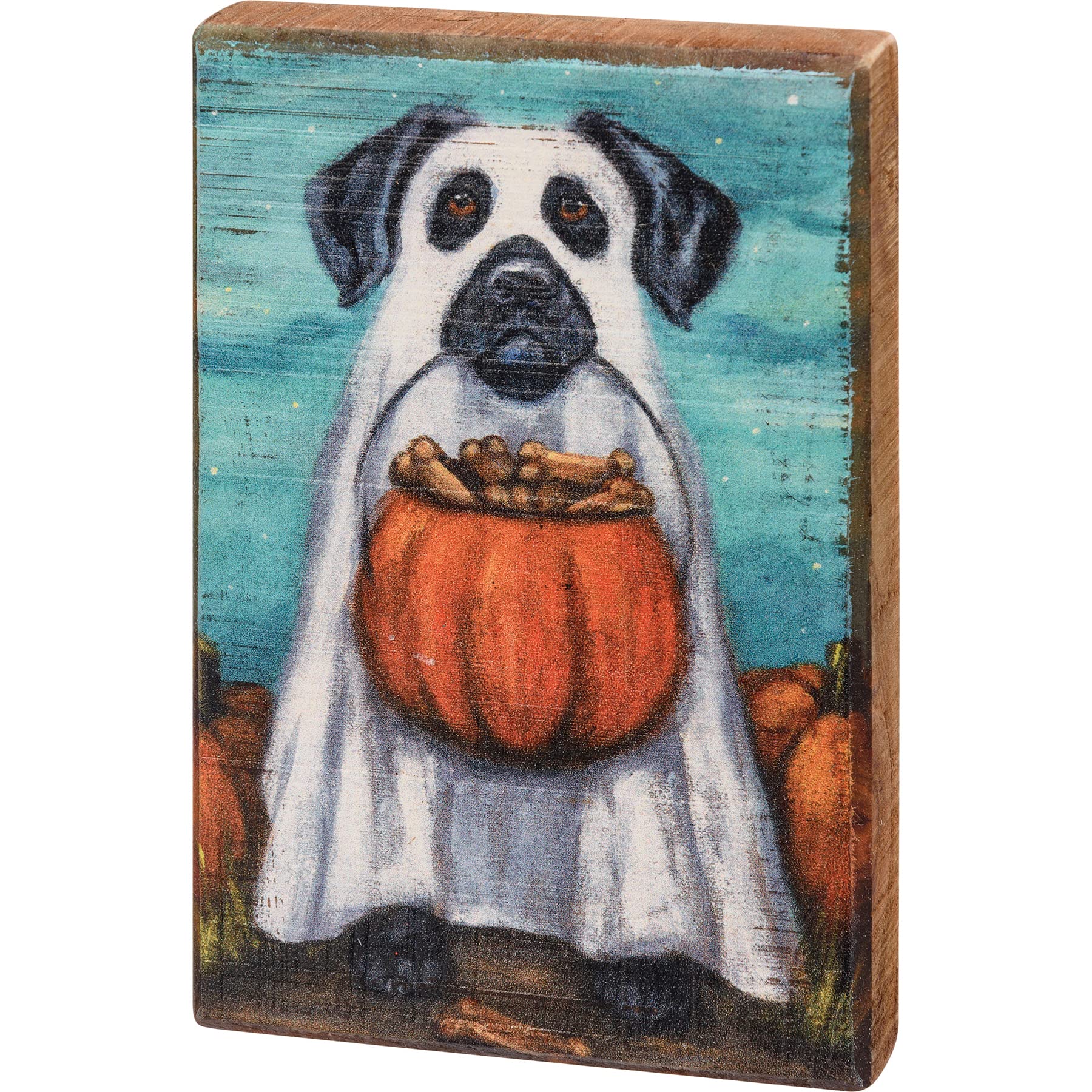 Ghost Dog Halloween Block Sign