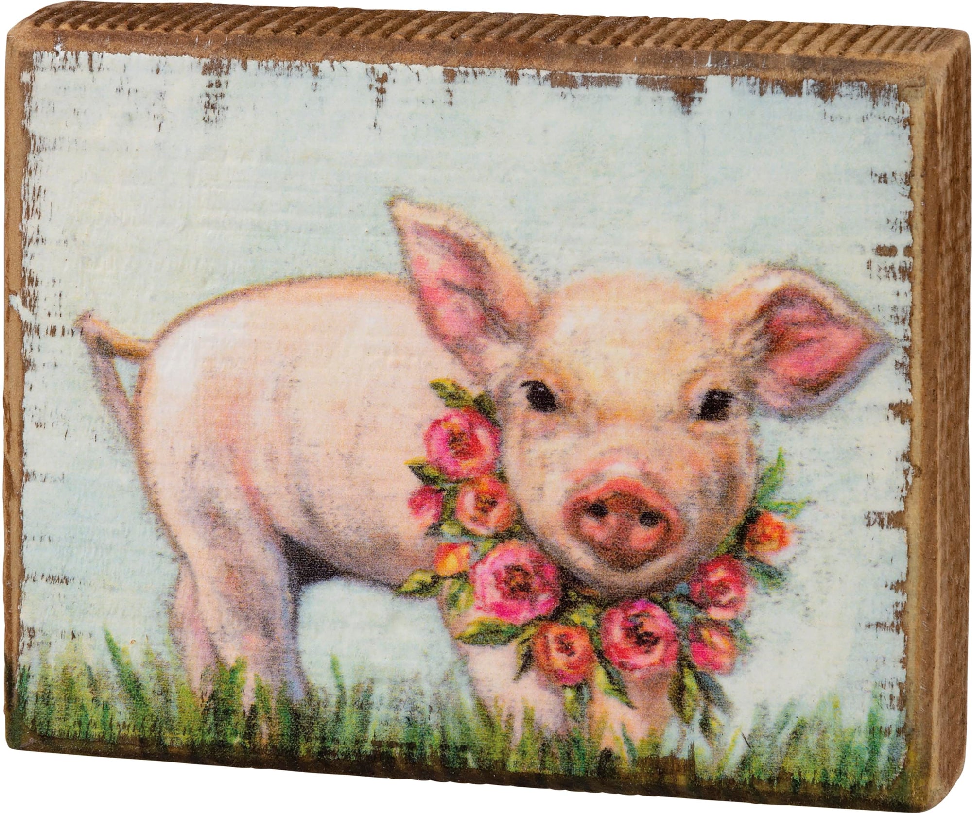 Adoring Piglet With Floral Wreath Decor
