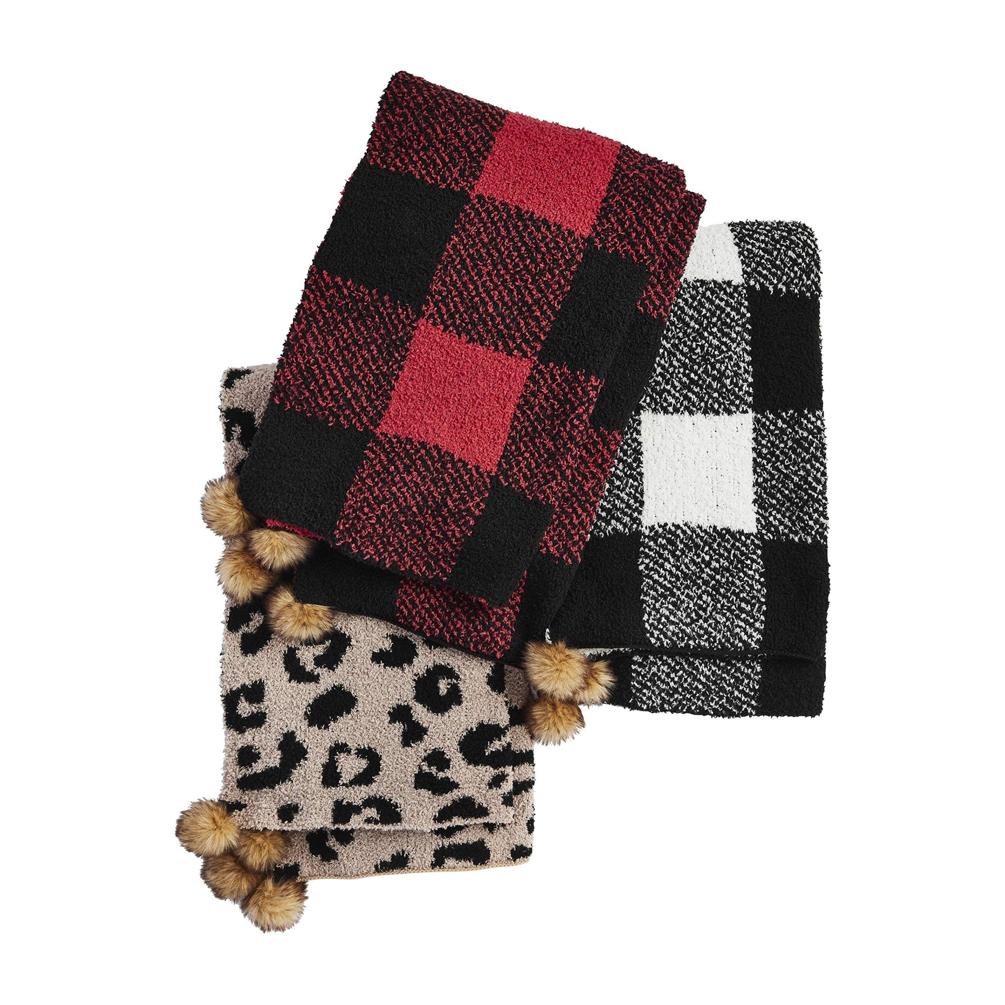 Mud Pie Red Check Chenille Pom Pom Scarf