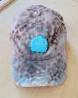Hand-Painted Leopard Suede Baseball Cap w/ Turquoise-Ivory 986m