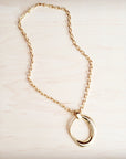 Matte Gold Chain Necklace w/ Oval Pendant 257ky