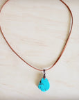 **Turquoise Slab Pendant on Leather Cord Necklace 254d