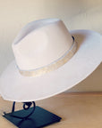 **Cream & Gold Metallic Leather Hat Band Only 984e