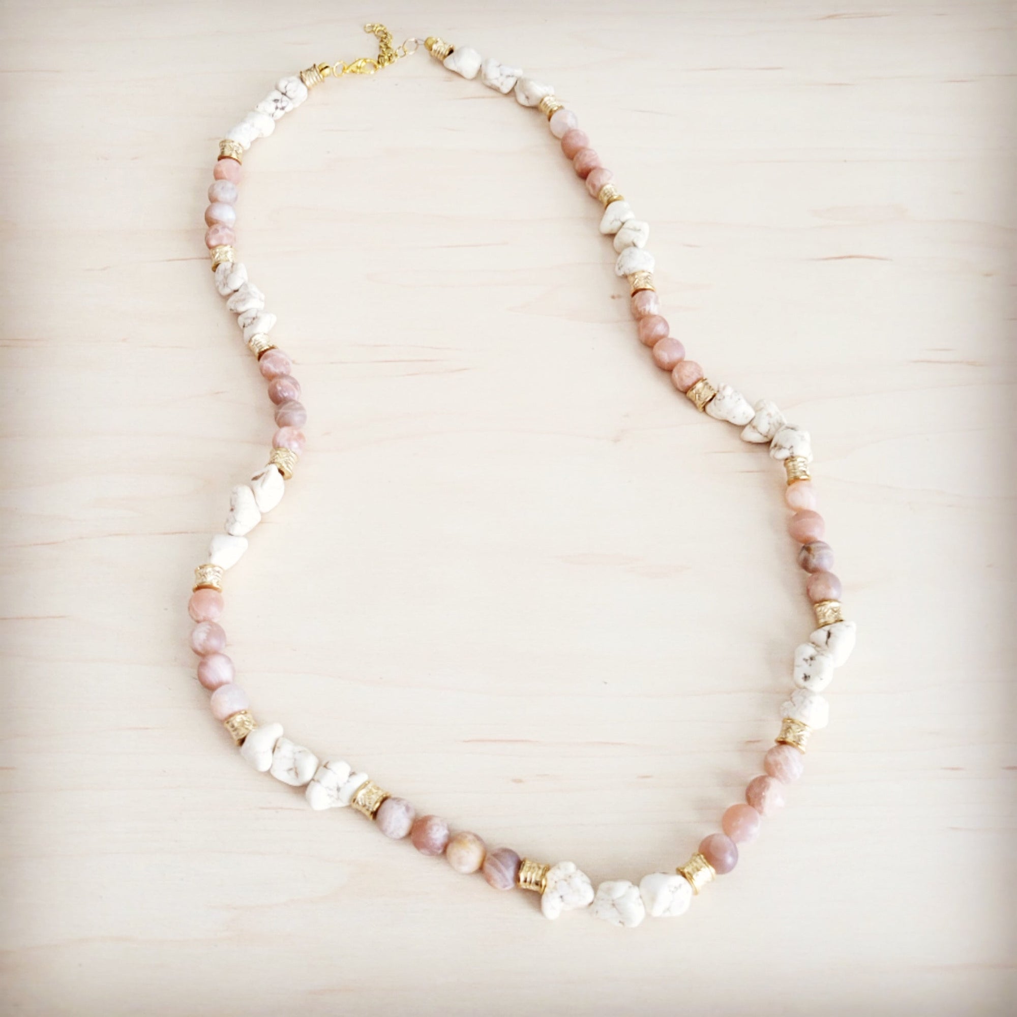 Frosted Sunstone &amp; White Turquoise Long Layering Necklace 262o