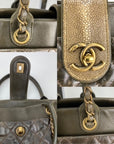 CHANEL Glazed Calfskin Shagreen Large Bindi CC Grey Tote Hand Bag