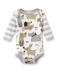 Puppy Dog Print Baby Bodysuit – Cotton Stripe Sleeve