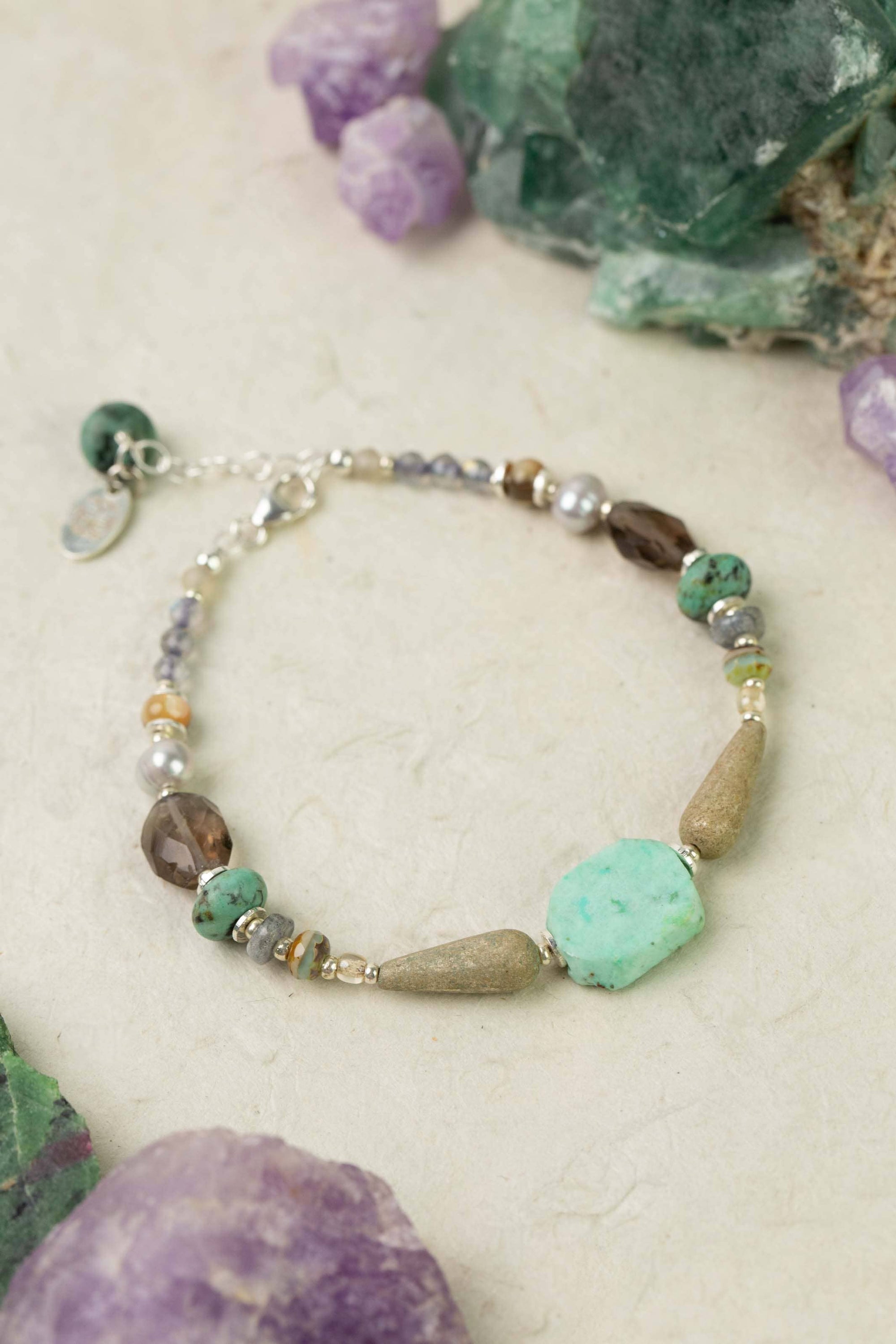 Turquoise, Czech Glass and Pearl Bracelet
