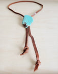 Leather Lariat Boho Necklace w/ Turquoise Slab Accent 263t