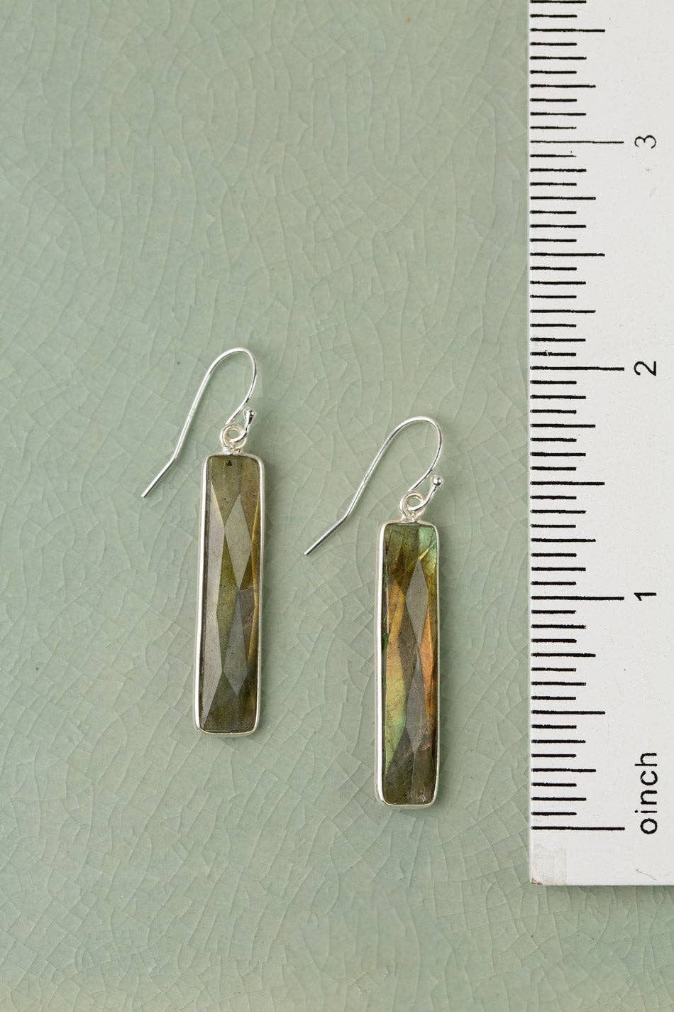 Blush Faceted Labradorite and Rectangle Bezel Earrings