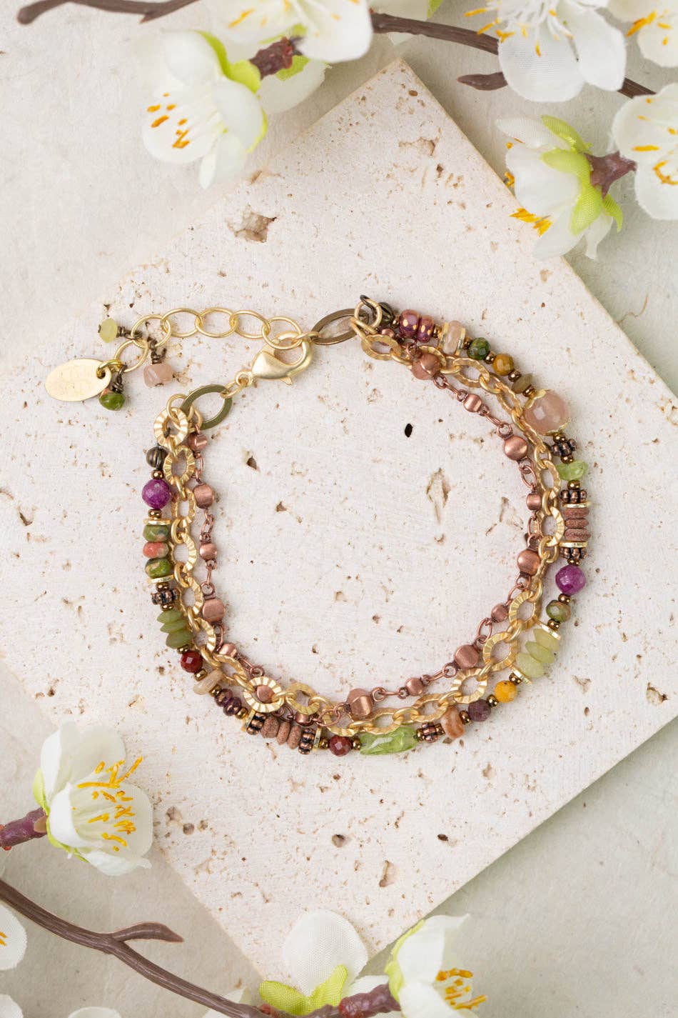 Unakite, Peridot and Ruby Bracelet
