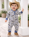 Western Cowboy Rodeo Henley Baby Romper - Bamboo
