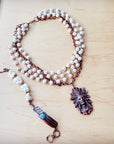 White Chunky Turquoise Beaded Bracelet on Copper Feather 810s