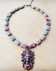 Genuine Aqua Terra Collar Necklace w/ Copper Indian Pendant 261n