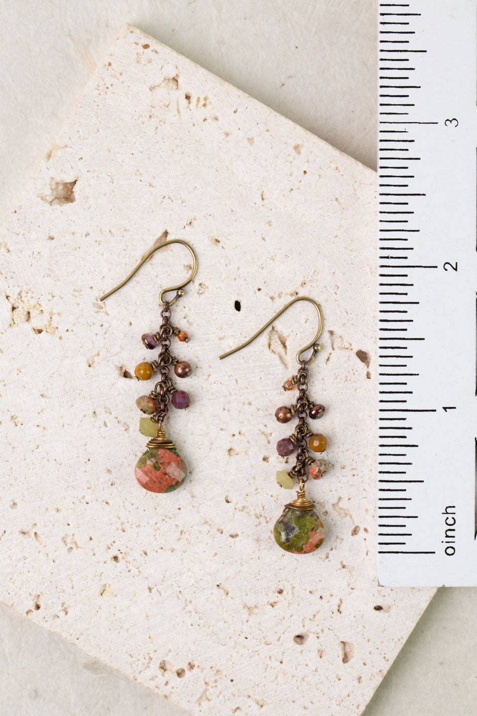 Unakite, Afghan Jade and Mookaite Cluster Earrings