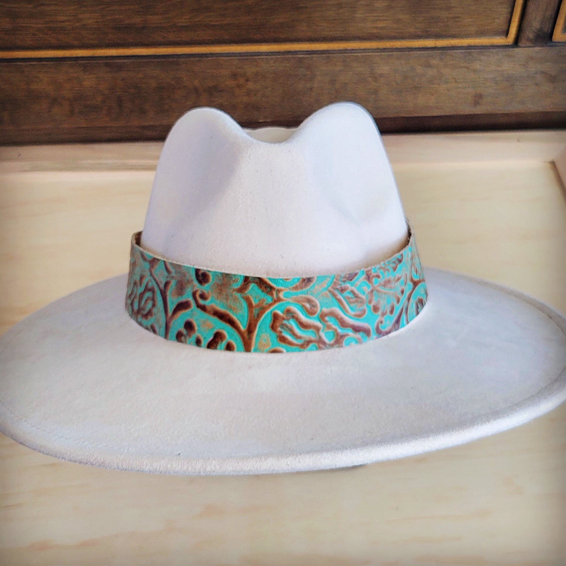 Wide Genuine Leather Cowboy Turquoise Hat Band 953u