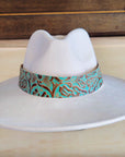 Wide Genuine Leather Cowboy Turquoise Hat Band 953u
