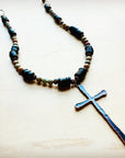**Aqua Terra Wood Necklace with Copper Cross 237d
