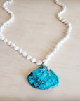 Long White Turquoise Beaded Necklace w/ Genuine Regalite Pendant 263c