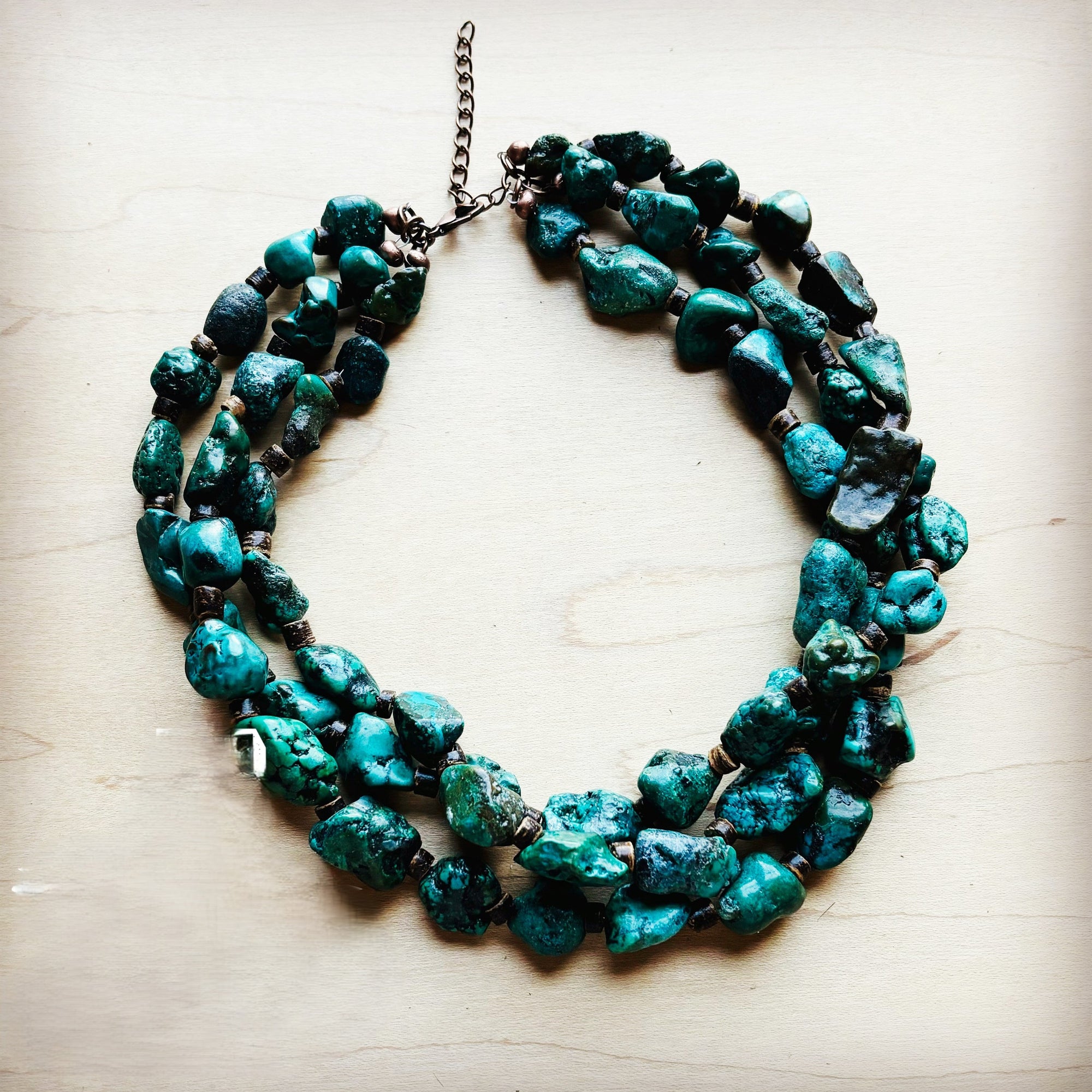 **Large Triple Strand Natural Turquoise &amp; Wood Collar Necklace 252x