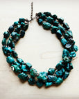 **Large Triple Strand Natural Turquoise & Wood Collar Necklace 252x