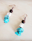 White and Blue Turquoise w/ Wood Drop Earrings 200be