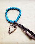 **Ocean Agate Beaded Bracelet w/ Leather Tassel and Arrowhead 810k