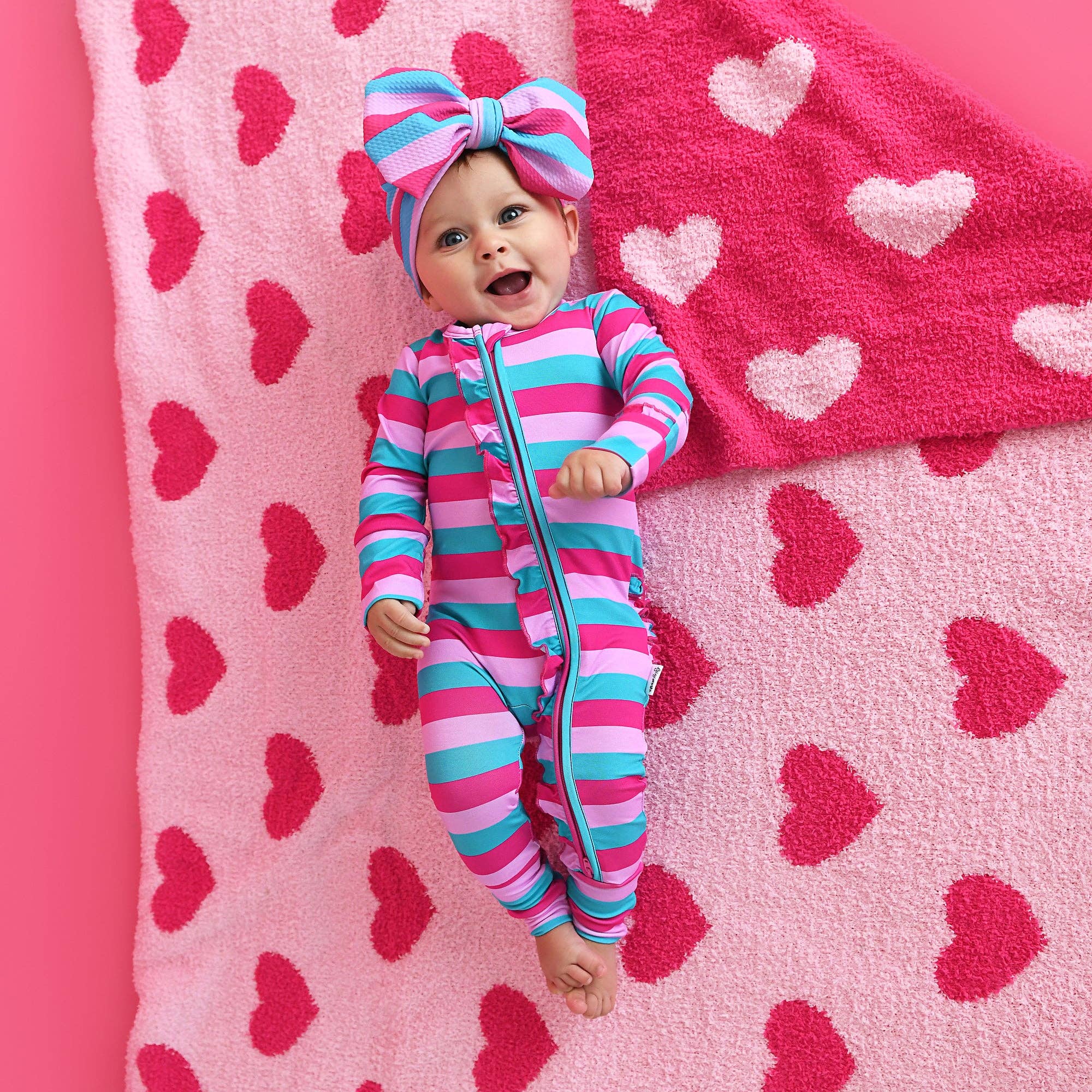 Maddie Stripe Ruffle Zip Bamboo Valentines Day