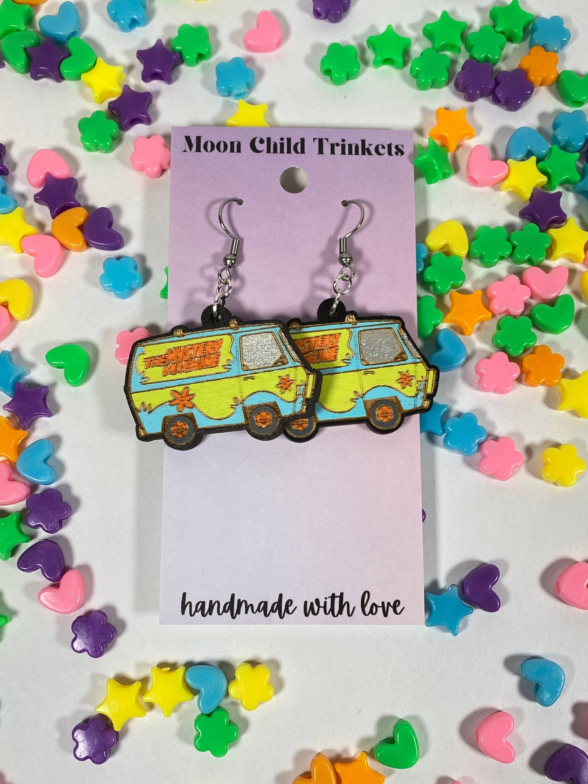 Scooby Doo Mystery Machine Painted Wood Dangle Earrings