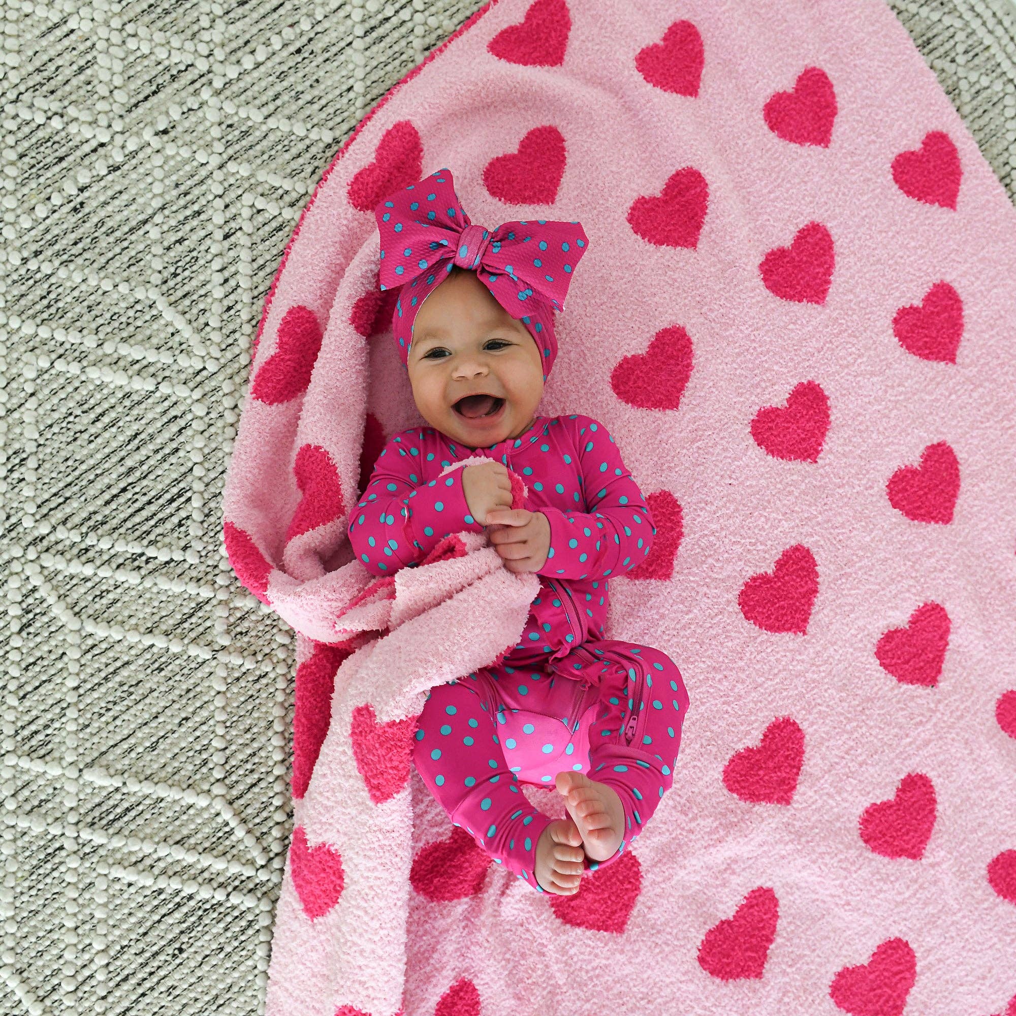 Evelyn Dot Ruffle Zip Bamboo Valentines Day Baby Outfit Dot