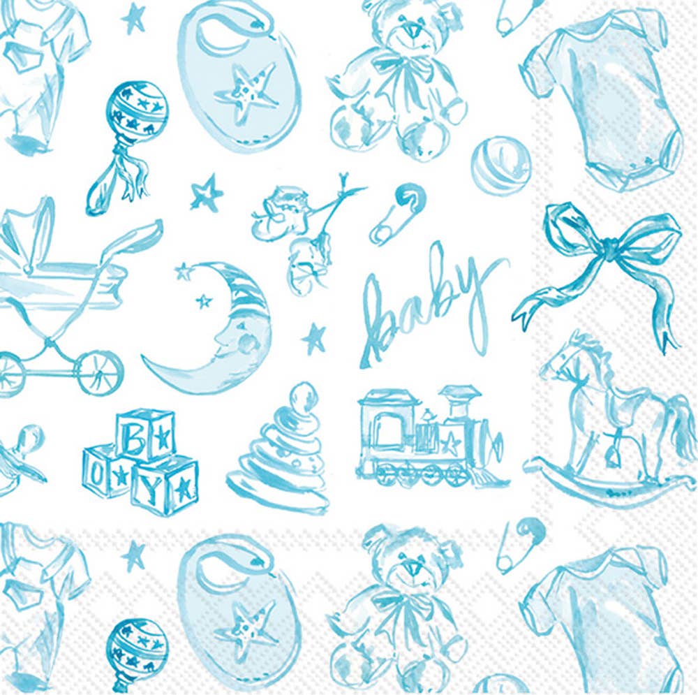 Paper Cocktail Napkin Pack of 20 Baby Toile Blue