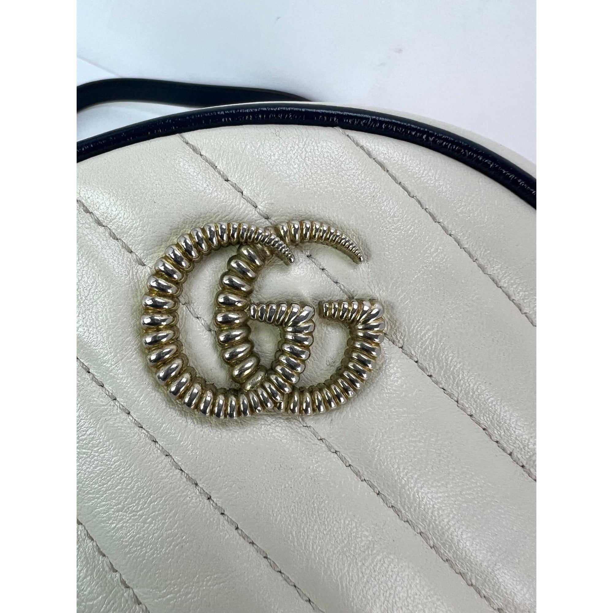 Gucci GG Azalea Matelasse Leather Round Mystic White Shoulder Bag