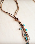 Rustic Knotted Leather Cord Necklace with Turquoise 263g