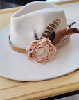 Leather Hat Band w/ Silk Flower & Feathers-Blush (Band Only) 953a