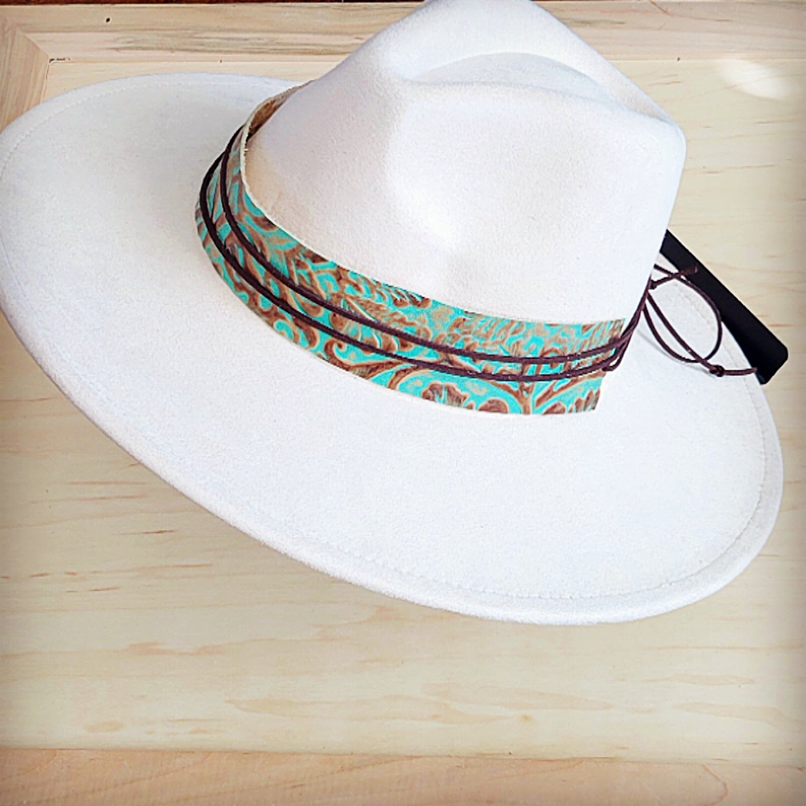 Wide Genuine Leather Cowboy Turquoise Hat Band 953u