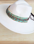 Wide Genuine Leather Cowboy Turquoise Hat Band 953u