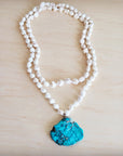 Long White Turquoise Beaded Necklace w/ Genuine Regalite Pendant 263c