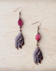 **Natural Pink Jade Earrings w/ Copper Indian Accent 225t