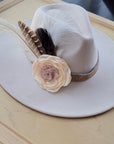 Leather Hat Band w/ Silk Flower & Feathers-Ivory (Band Only) 952s