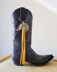 Boho Western Boot Bling Charm with Leather Fringe 500c