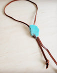 Leather Lariat Boho Necklace w/ Turquoise Slab Accent 263t