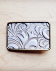 **Rectangle Sandy White Floral Leather Belt Buckle 906ff