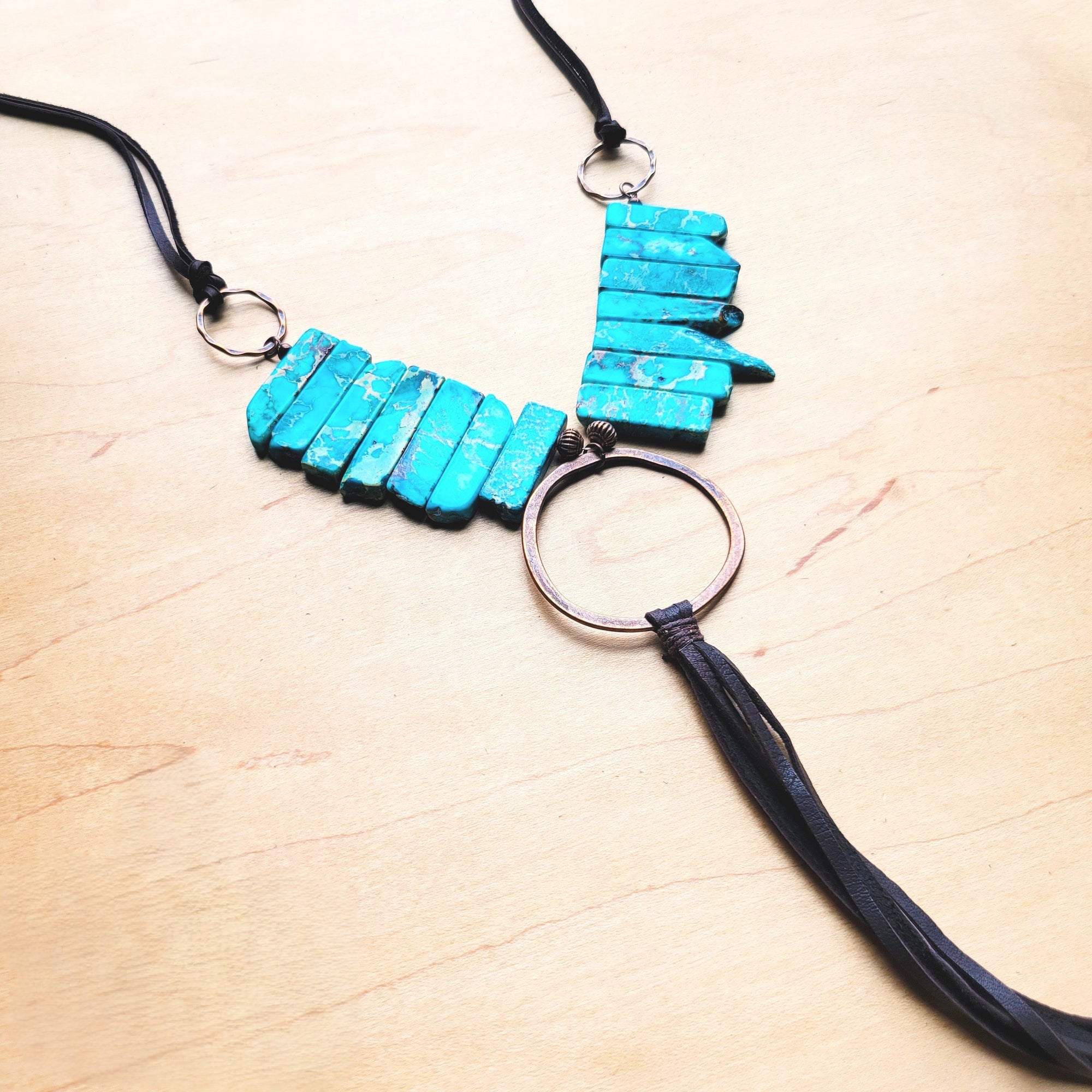 Imperial Jasper Slab Necklace w/ Copper Hoop &amp; Tassel 252h