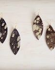 **Narrow Leather Oval Earrings-Mixed Metallic Hair-on-Hide 208x